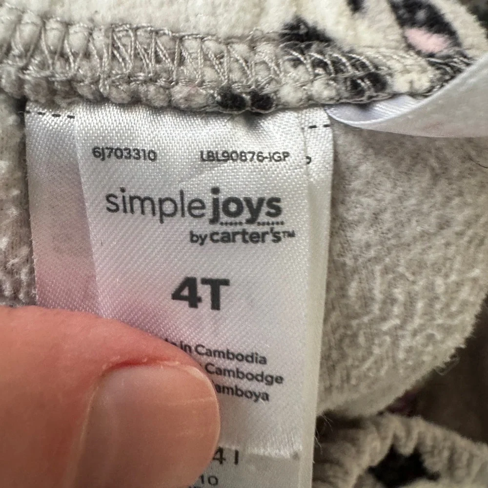 Simple Joys by Carter's 4T Girls Gray and Black Panda Fleece Pajama Bottoms